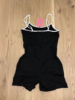 Black Contrast Trim Spaghetti Strap Romper Women's Size S